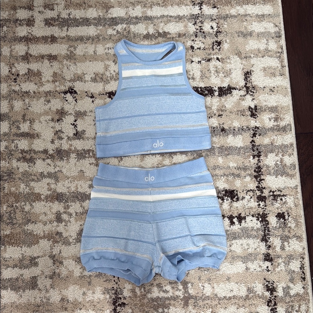 ALO Yoga Blue and White Striped Tank Top
